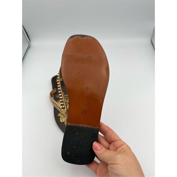 José Womens Beaded Brown Orange Leather Thong-Strap Flat Sandals Size 39 - Picture 4 of 5